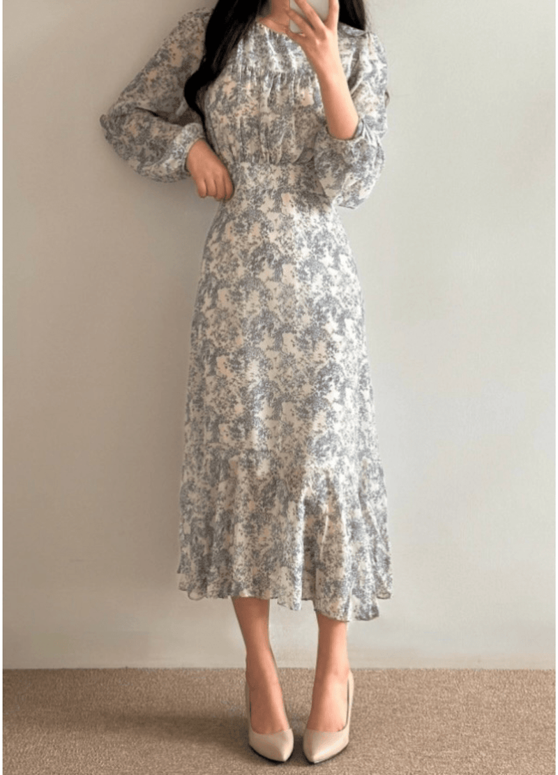 FLORAL PRINTED LONG DRESS( 2 COLORS )