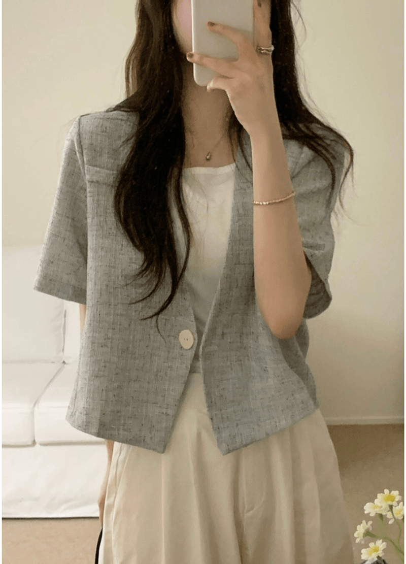 SINGLE BUTTON LINEN JACKET ( 2 COLORS )