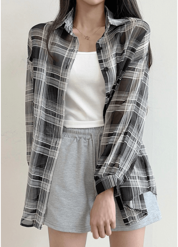 SEE-THROUGH LOOSE FIT SHIRT ( 2 COLORS )