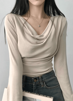 DRAPED OFF-SHOULDER SHIRTS ( 2 COLORS )