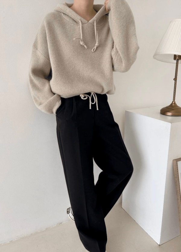 KNIT HOODIE W/STRING ( 2 COLORS )