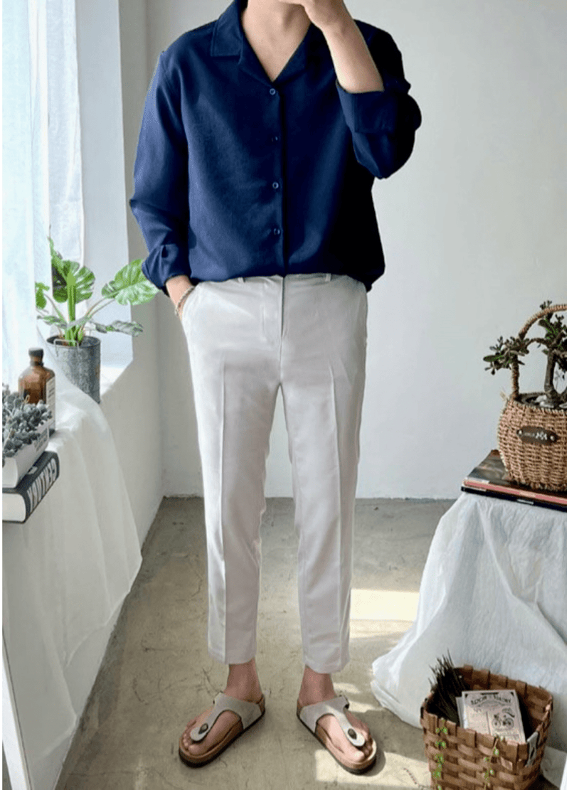 LINEN & POLYESTER BLENDED BUTTON SHIRT ( 3 COLORS )