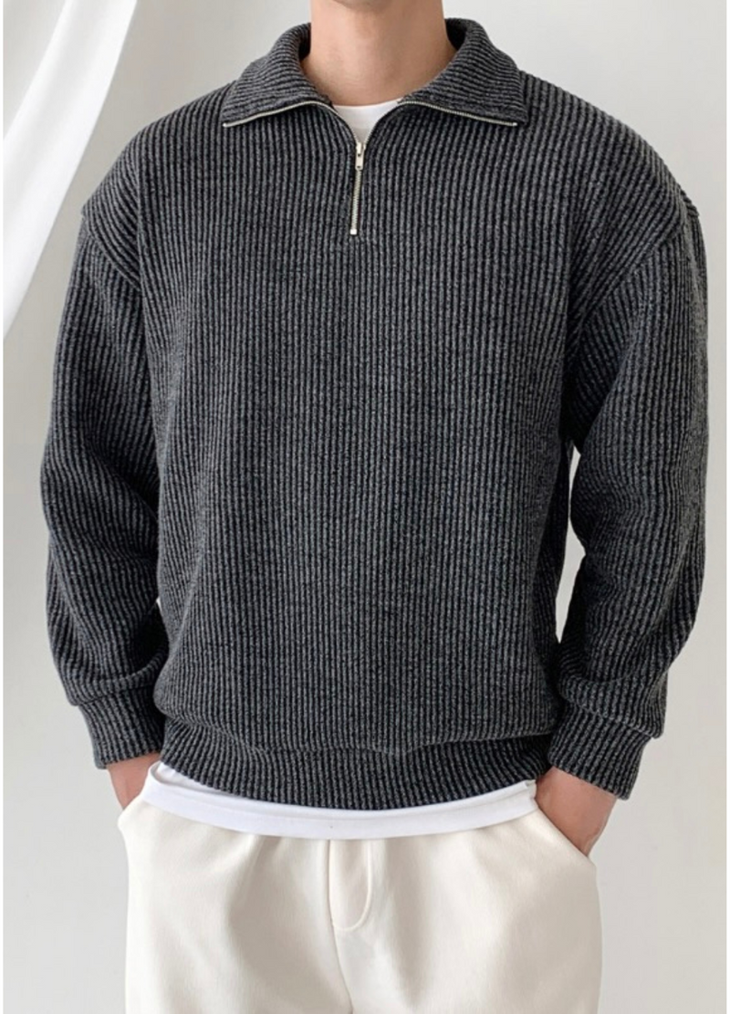 HALF ZIP-UP RIBBED KNIT ( 2 COLORS )