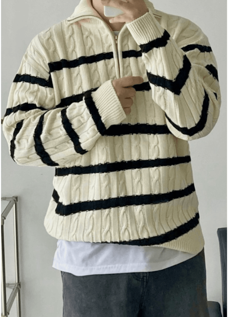 HALF ZIP-UP STRIPE KNIT ( 2 COLORS )