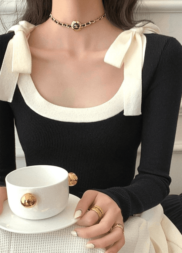 SHOULDER RIBBON KNIT ( 2 COLORS )