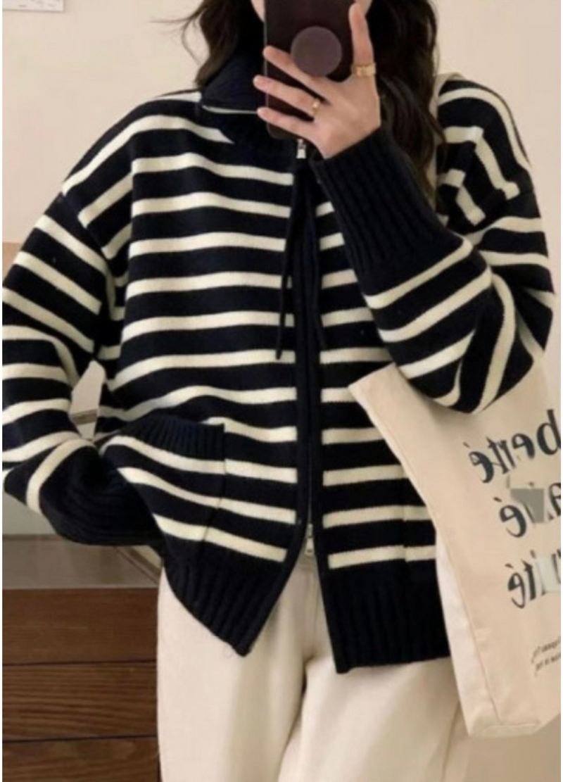 COMFY STRIPE ZIP-UP CARDAIGAN ( 3 COLORS )