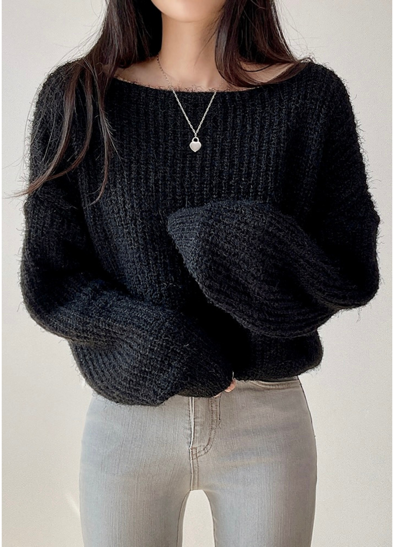 BOAT NECK ANGORA KNIT ( 4 COLORS )