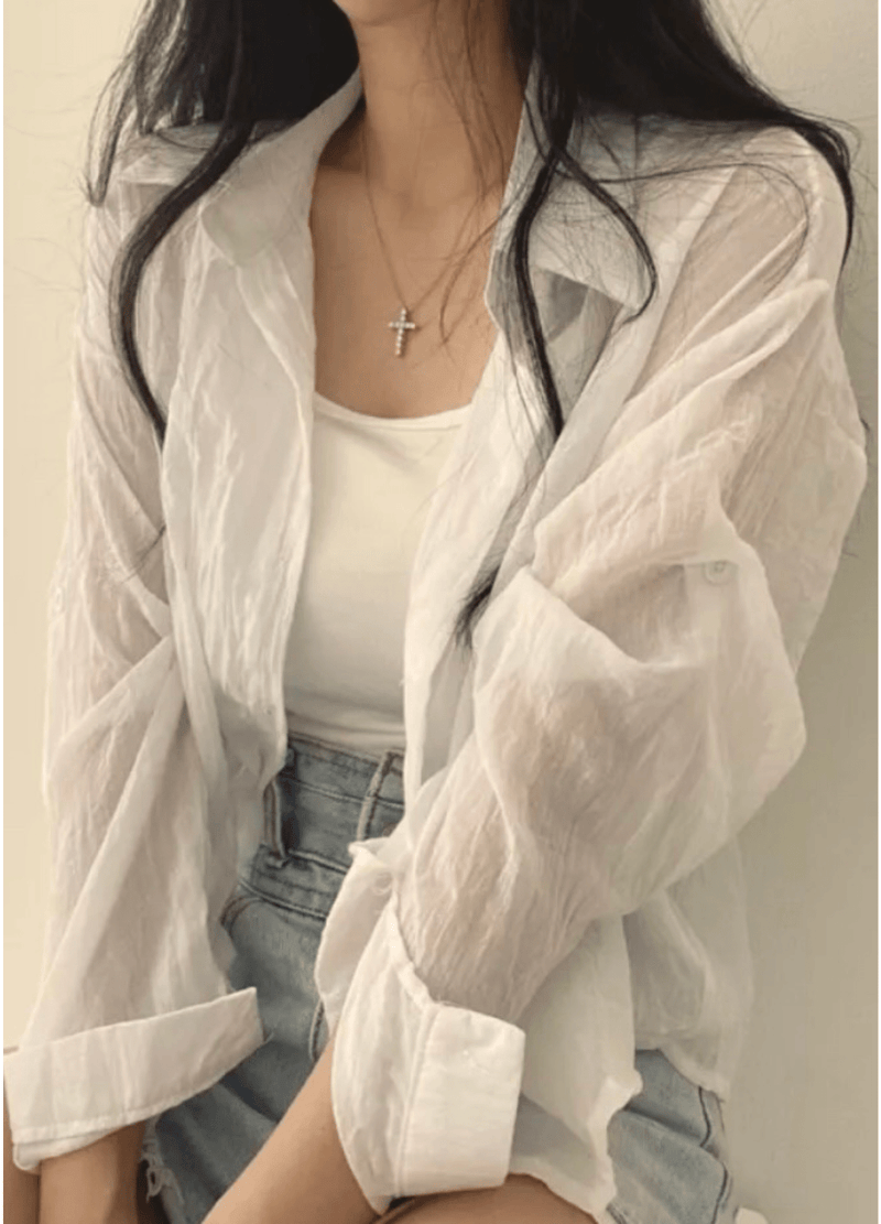 LINEN & COTTON BLEND SEMI CROP SHIRT ( 2 COLORS )