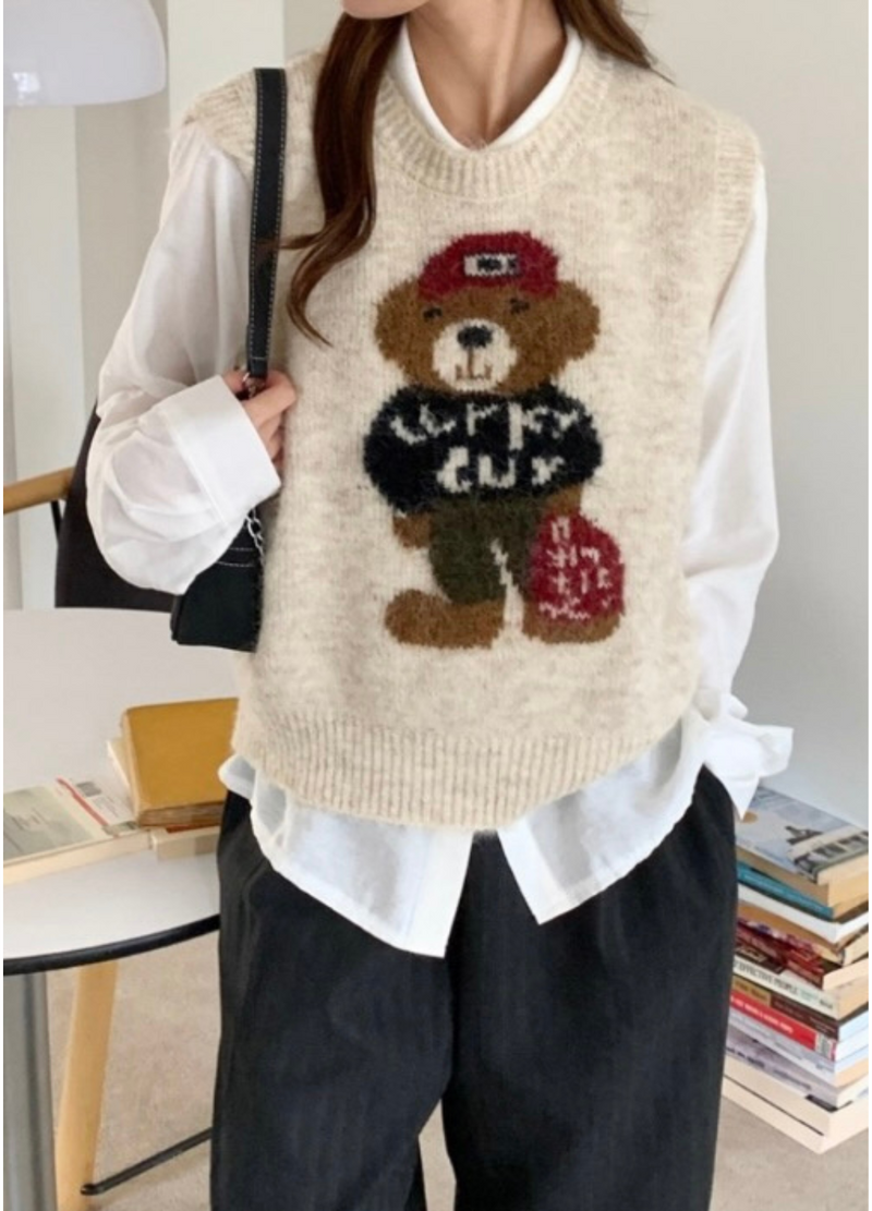 BEAR KNITTED VEST ( 2 COLORS )