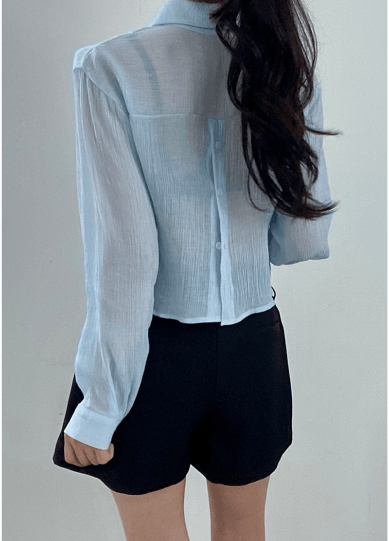 SEE-THROUGH BACK BUTTON SHIRT ( 3 COLORS )