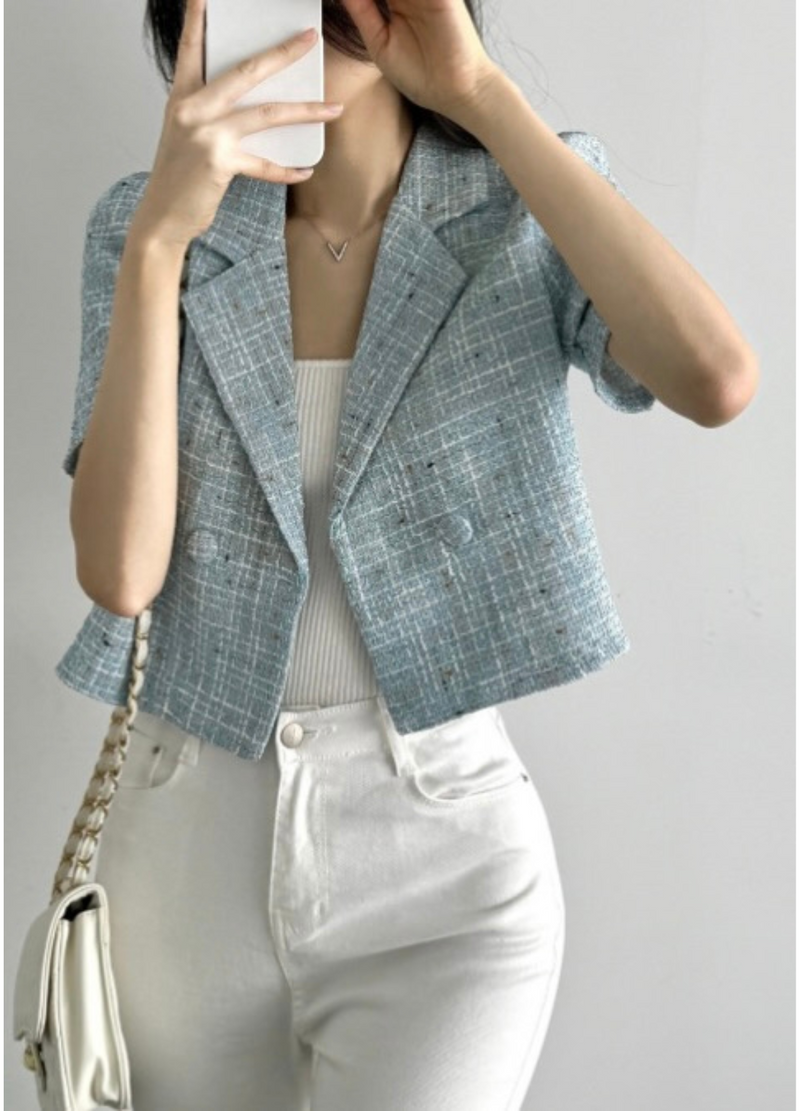 DOUBLE BUTTON TWEED JACKET ( 2 COLORS )