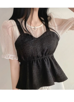 BUSTIER SHORTSLEEVE  BLOUSE ( 2 COLORS )