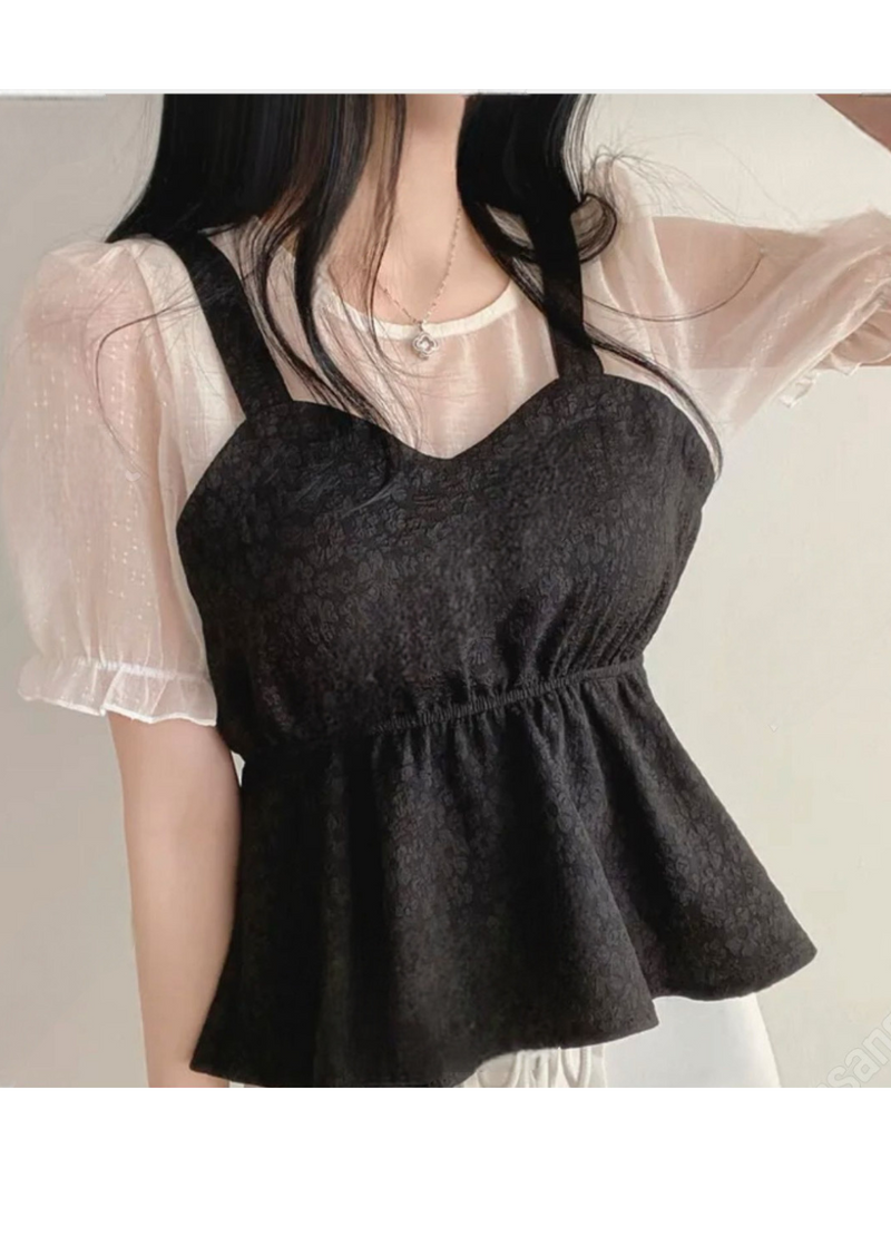 BUSTIER SHORTSLEEVE  BLOUSE ( 2 COLORS )