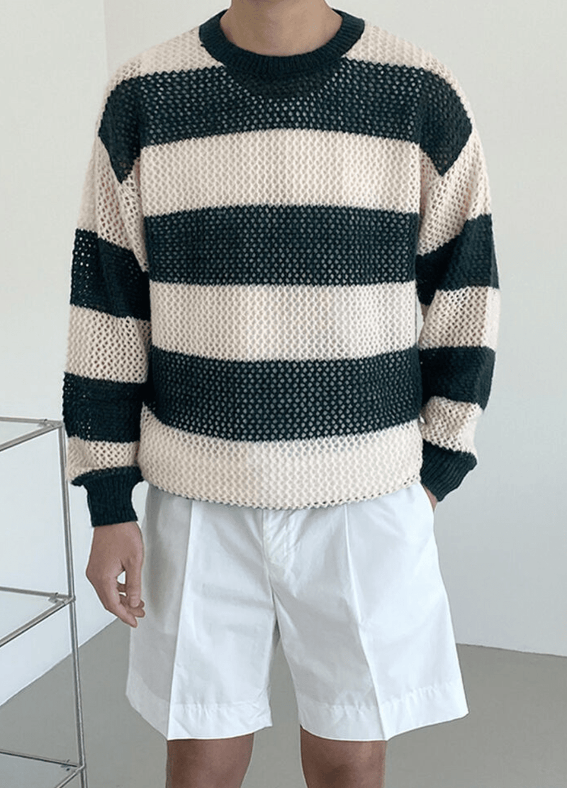 PUNCHING SEE-THROUGH STRIPED KNIT