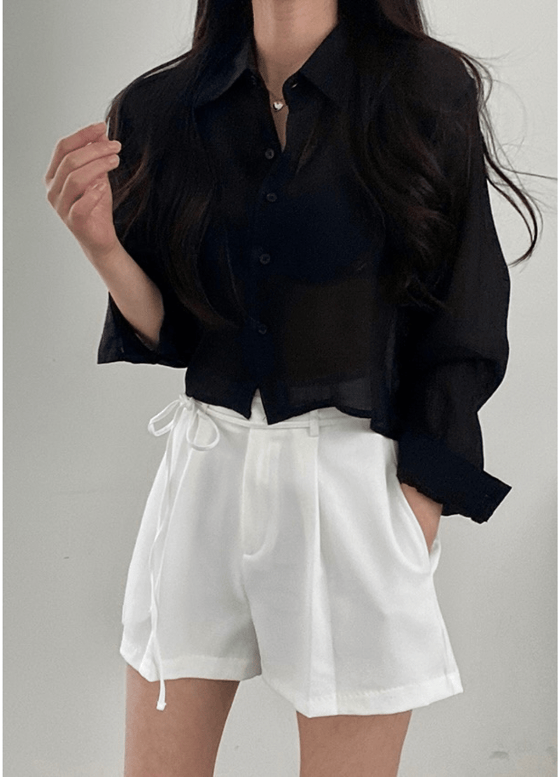 SEE-THROUGH BACK BUTTON SHIRT ( 3 COLORS )