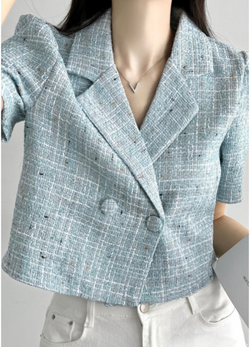 DOUBLE BUTTON TWEED JACKET ( 2 COLORS )