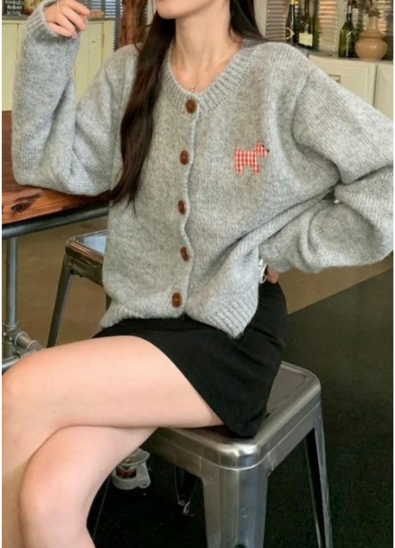 CHECKER PUPPY CARDIGAN ( 3 COLORS )