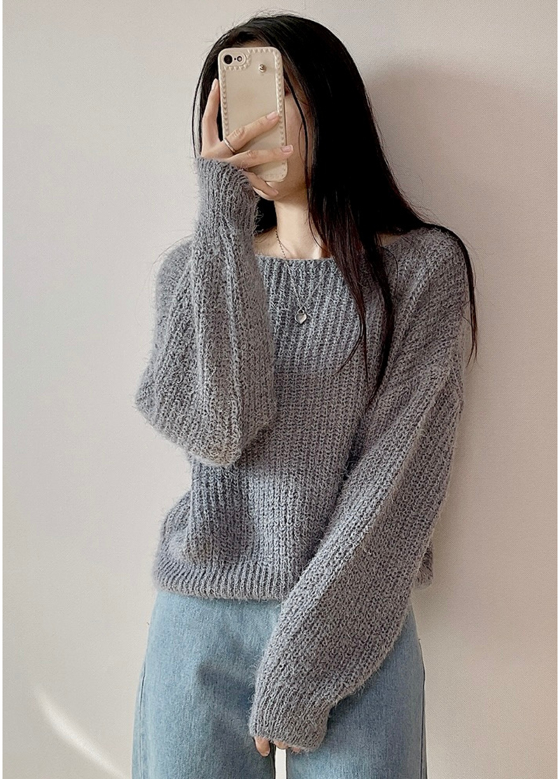 BOAT NECK ANGORA KNIT ( 4 COLORS )