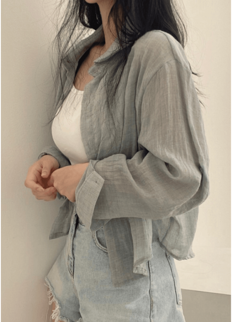 LINEN & COTTON BLEND SEMI CROP SHIRT ( 2 COLORS )