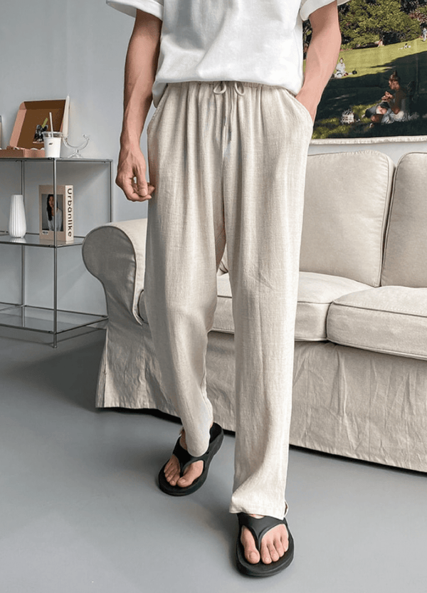 LINEN BANDING SEMI-WIDE PANTS ( 2 COLORS )