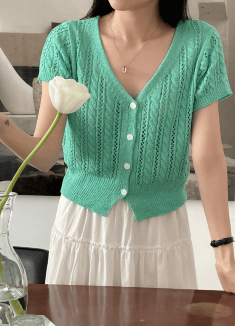 V-NECK SHORT CARDIGAN ( 3 COLORS )