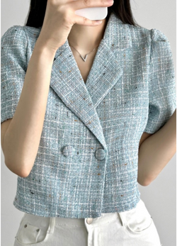 DOUBLE BUTTON TWEED JACKET ( 2 COLORS )