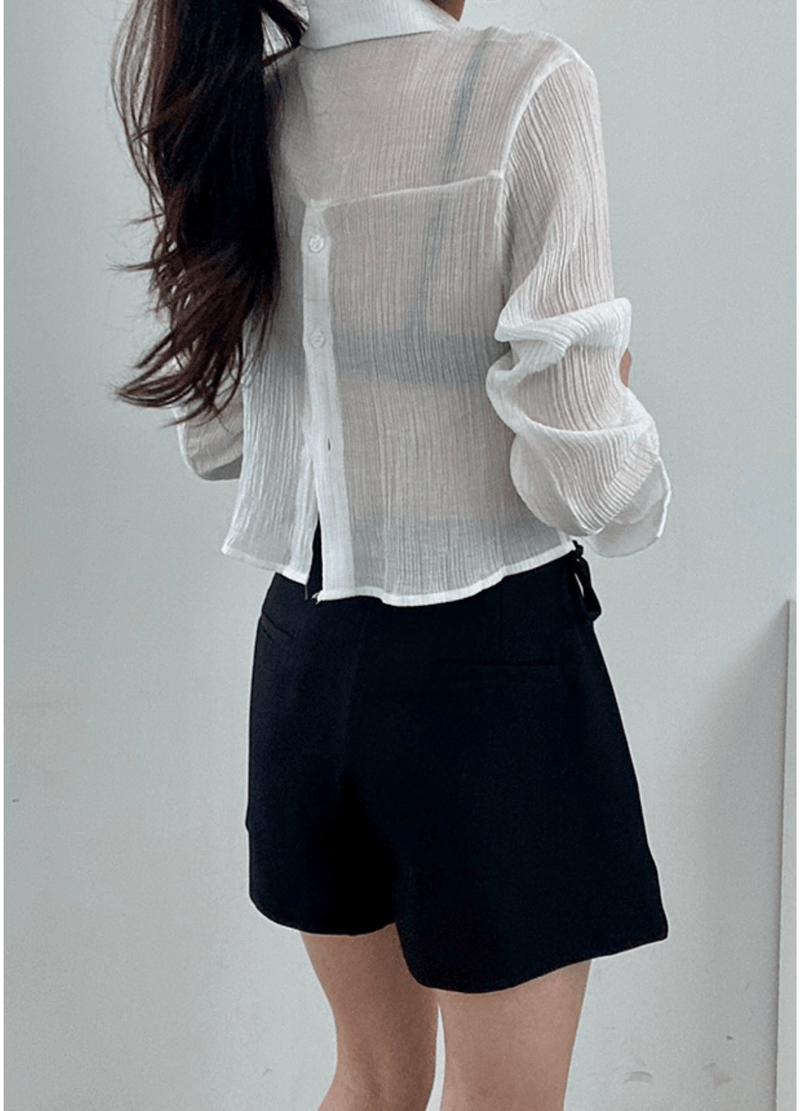 SEE-THROUGH BACK BUTTON SHIRT ( 3 COLORS )