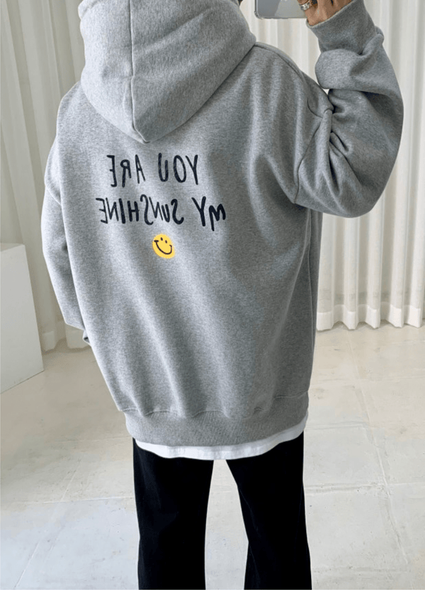 SMILE PRINT FLEECE-LINED HOODIE ( 2 COLORS )