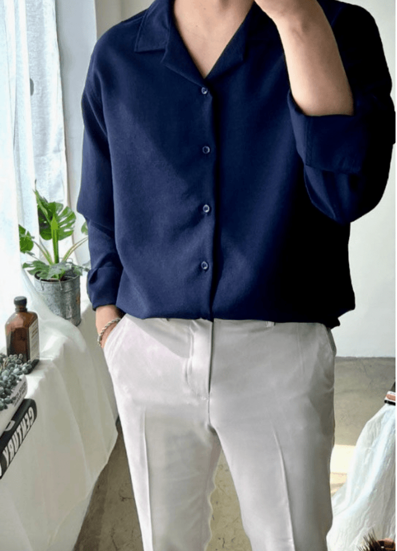 LINEN & POLYESTER BLENDED BUTTON SHIRT ( 3 COLORS )
