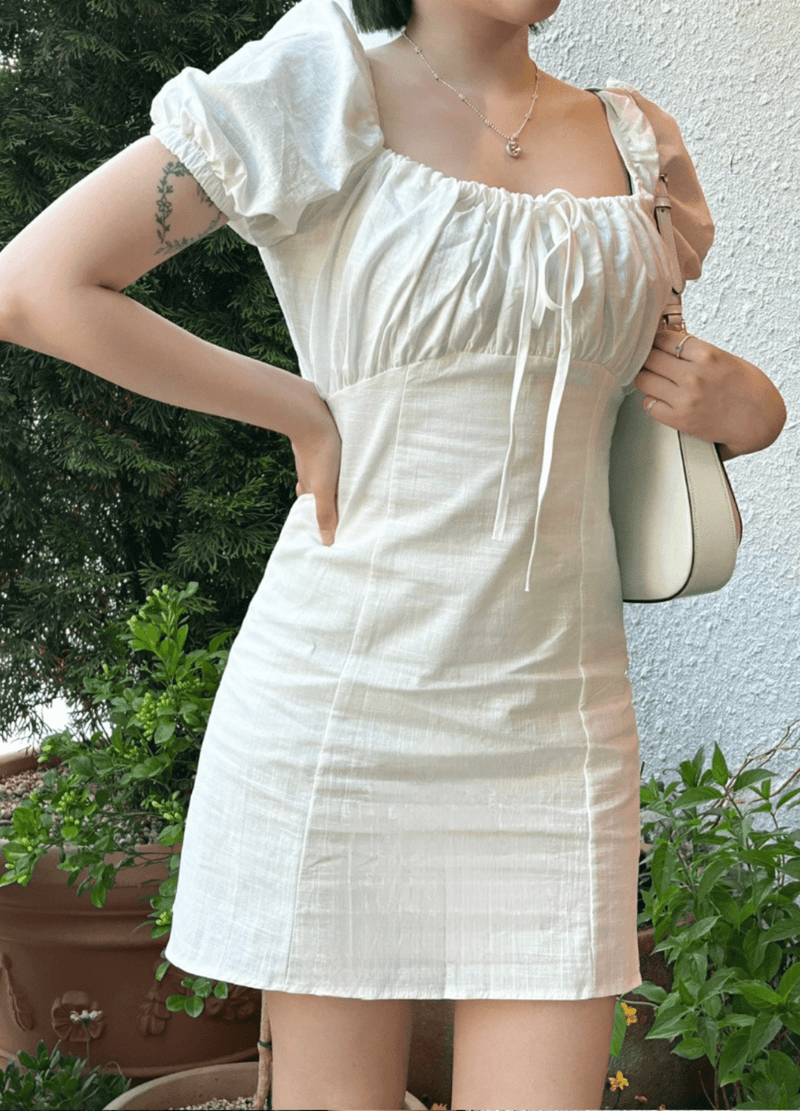 SQUARE NECK FRILL MINI DRESS ( 2 COLORS )