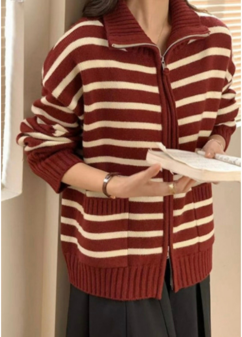 COMFY STRIPE ZIP-UP CARDAIGAN ( 3 COLORS )