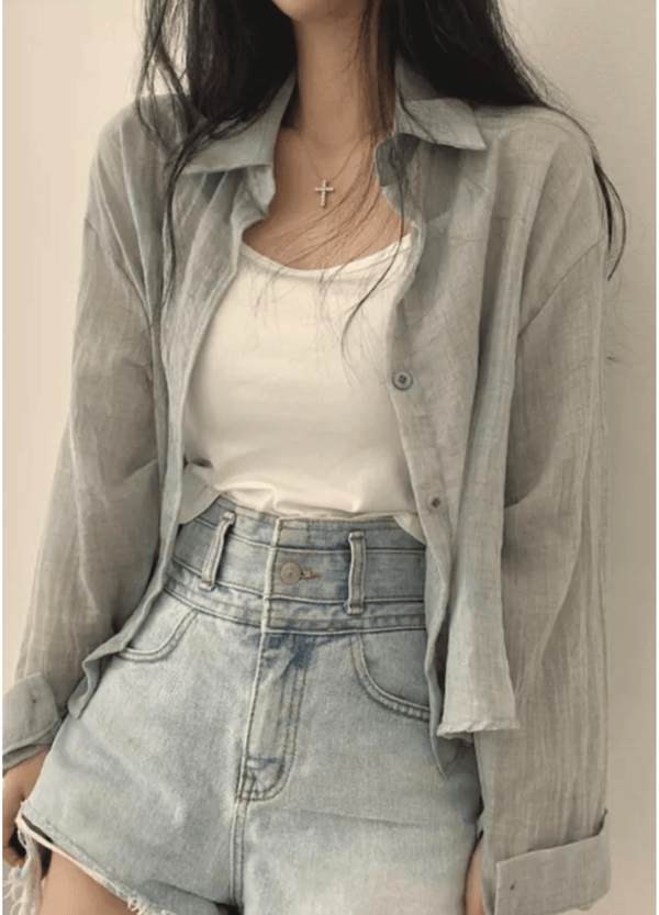 LINEN & COTTON BLEND SEMI CROP SHIRT ( 2 COLORS )