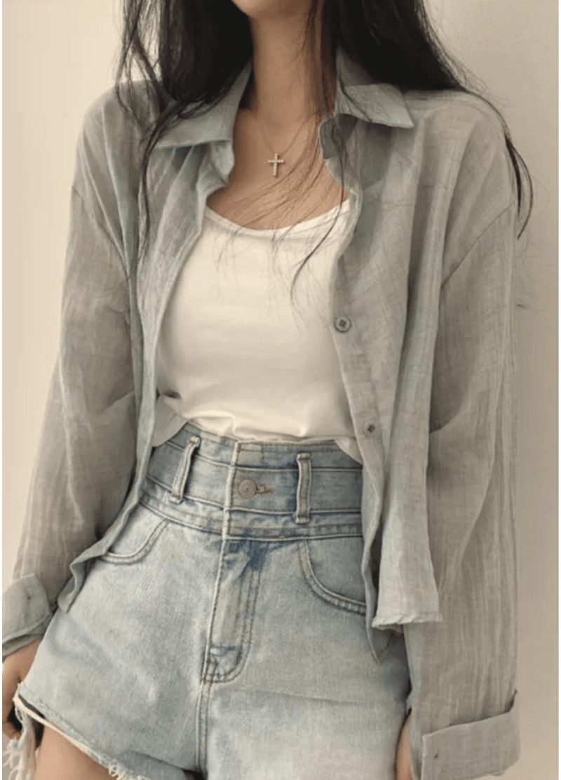 LINEN & COTTON BLEND SEMI CROP SHIRT ( 2 COLORS )