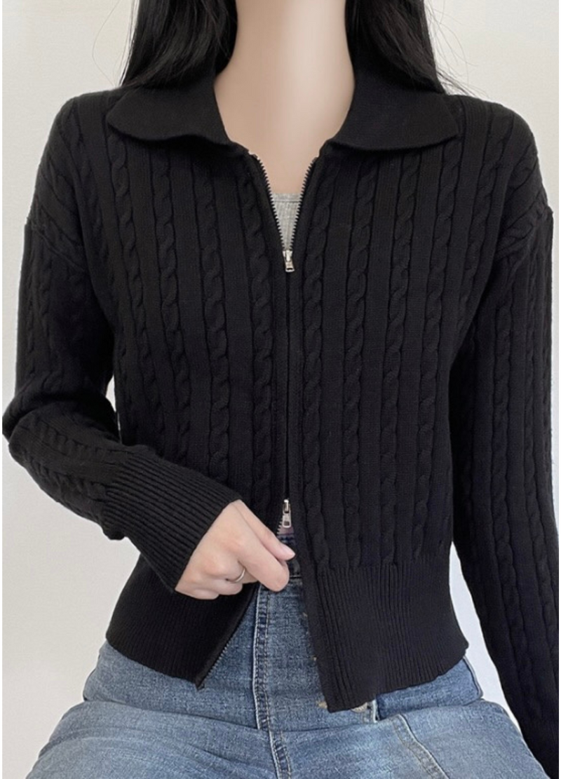 2WAY ZIP-UP KNIT CARDIGAN ( 3 COLORS )