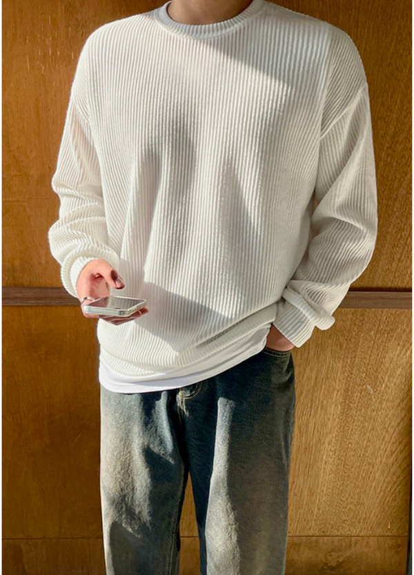 RIBBED KNIT STYLE SWEATSHIRT ( 3 COLORS )