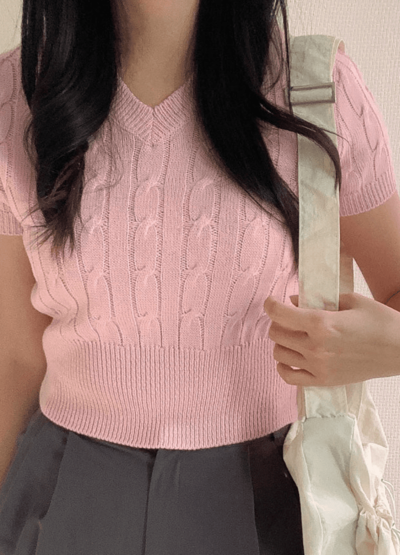 SUMMER V-NECK SHORTSLEEVED KNIT ( 3 COLORS )