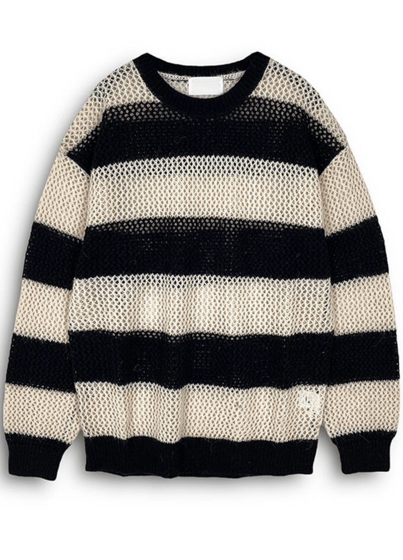 PUNCHING SEE-THROUGH STRIPED KNIT