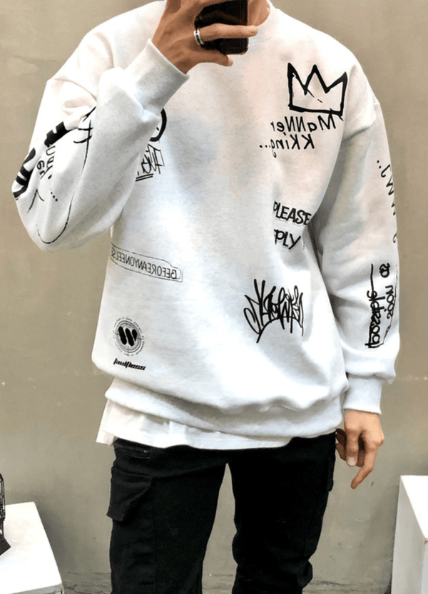 GRAPHIC DRAWING OVERSIZED SWEATSHIRTS ( 2 COLORS )