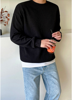 RIBBED KNIT STYLE SWEATSHIRT ( 3 COLORS )