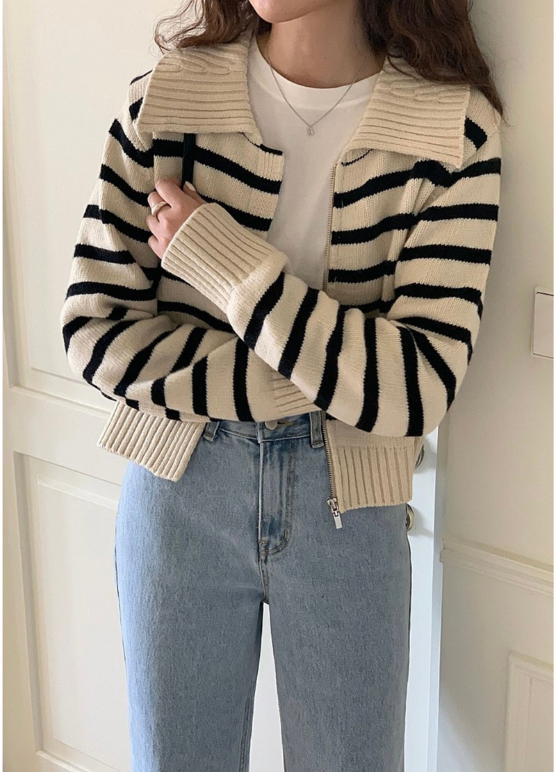 HIDDEN ZIP-UP STRIPE KNIT ( 2 COLORS )