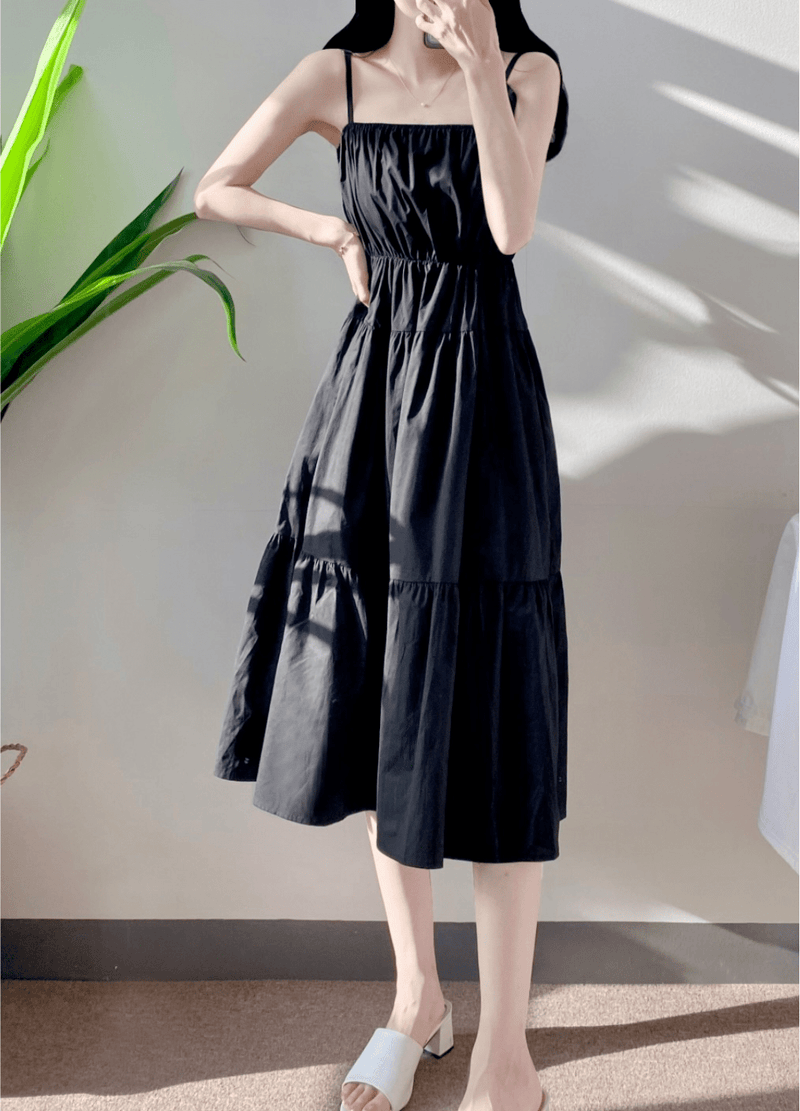 BANDING SHIRRING DRESS ( 2 COLORS )