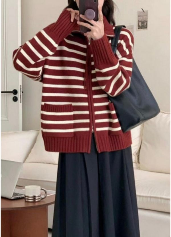 COMFY STRIPE ZIP-UP CARDAIGAN ( 3 COLORS )