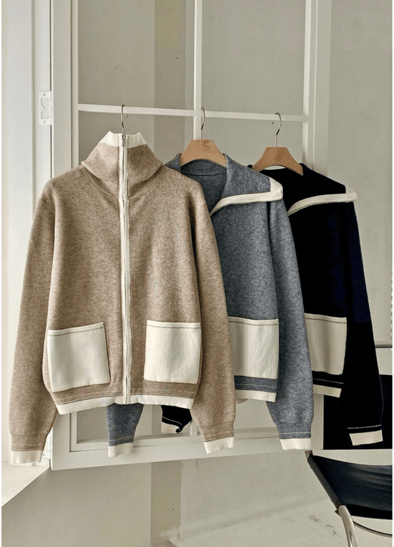 HIGH NECK ZIP KNIT ( 3 COLORS )