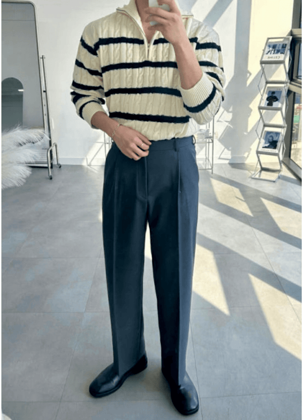 HALF ZIP-UP STRIPE KNIT ( 2 COLORS )