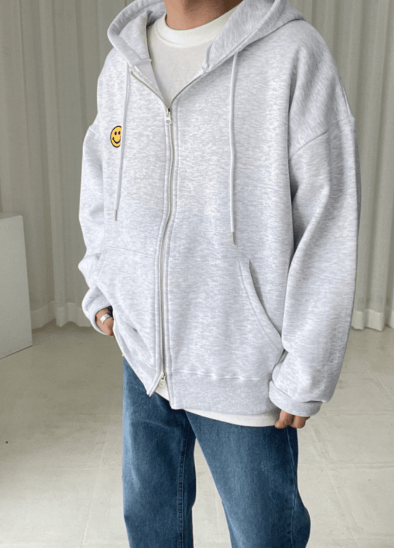 SMILE FLEECED ZIP-UP HOODIES ( 2 COLORS )