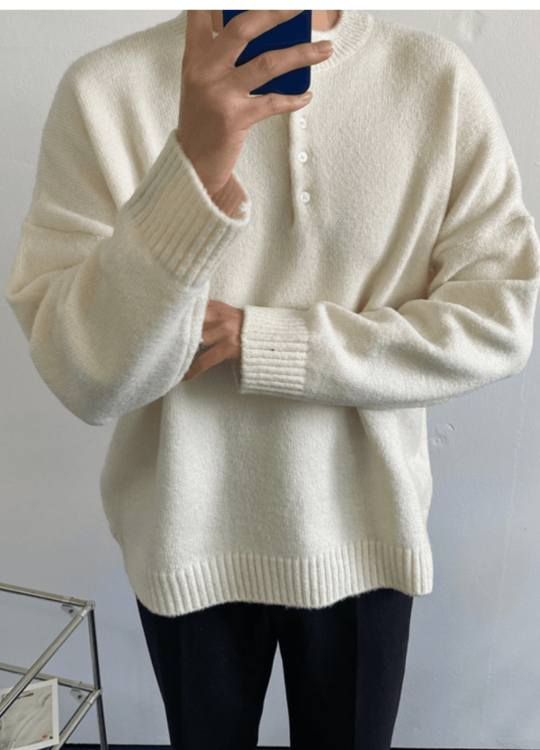 HENLY-NECK BUTTON KNIT ( 3 COLORS )