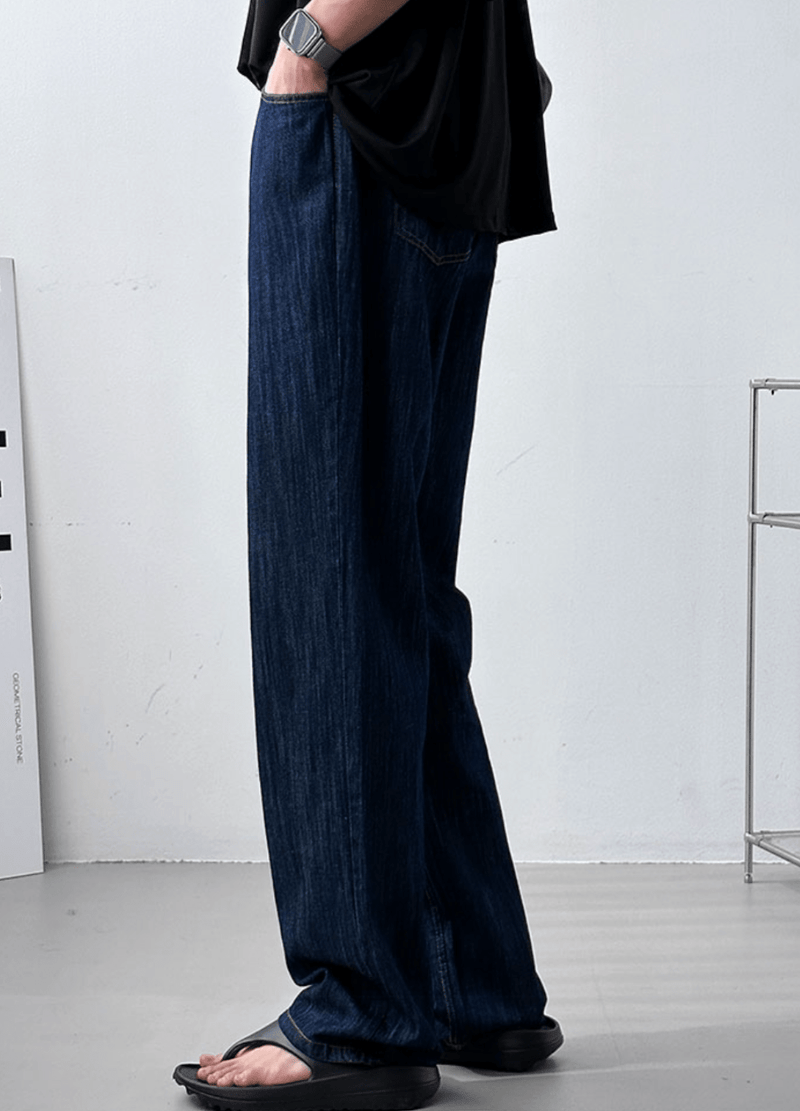 LINEN DENIM BANDING WIDE-FIT PANTS