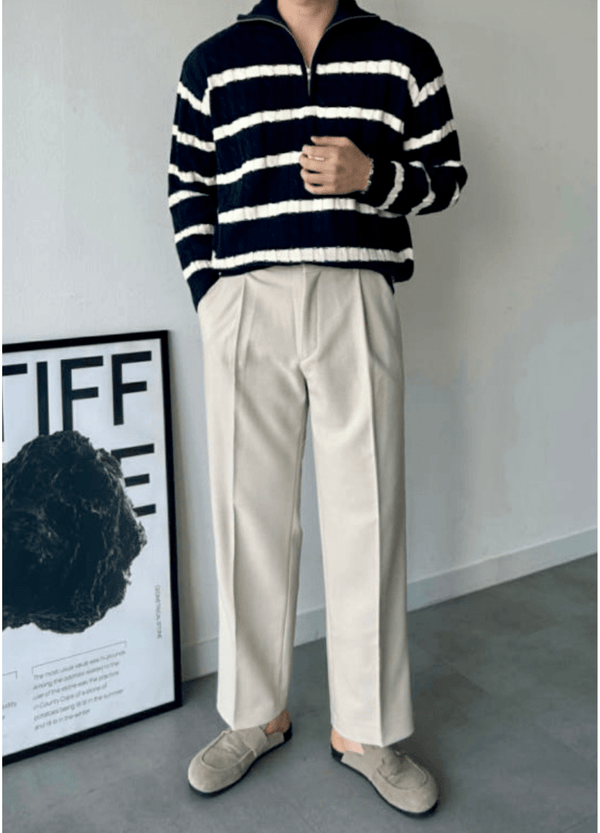 HALF ZIP-UP STRIPE KNIT ( 2 COLORS )