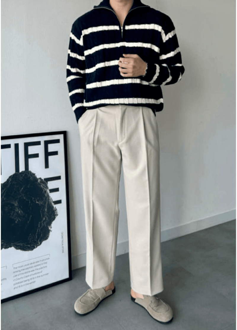 HALF ZIP-UP STRIPE KNIT ( 2 COLORS )