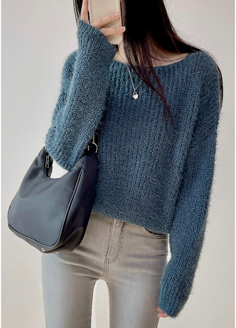 BOAT NECK ANGORA KNIT ( 4 COLORS )